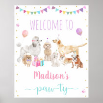 Puppy Dog Pink Girl Paw-ty Birthday Welcome Poster