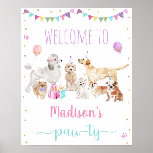 Puppy Dog Pink Girl Paw_ty Birthday Welcome Poster