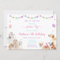Puppy Dog Pink Gold Girl Birthday Invitation