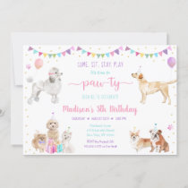 Puppy Dog Pink Gold Girl Birthday Invitation