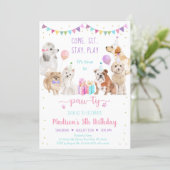 Puppy Dog Pink Gold Girl Paw-ty Birthday Invitation (Standing Front)