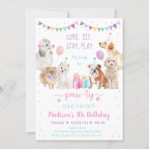 Puppy Dog Pink Gold Girl Paw-ty Birthday Invitation