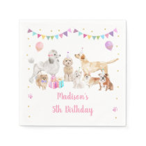 Puppy Dog Pink Gold Paw-ty Girl Birthday  Napkins