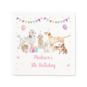 Puppy Dog Pink Gold Paw-ty Girl Birthday  Napkins