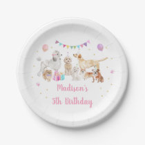 Puppy Dog Pink Gold Paw-ty Girl Birthday  Paper Plates