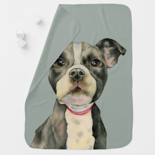 Puppy Dog Pit Bull Watercolor Art Baby Blanket