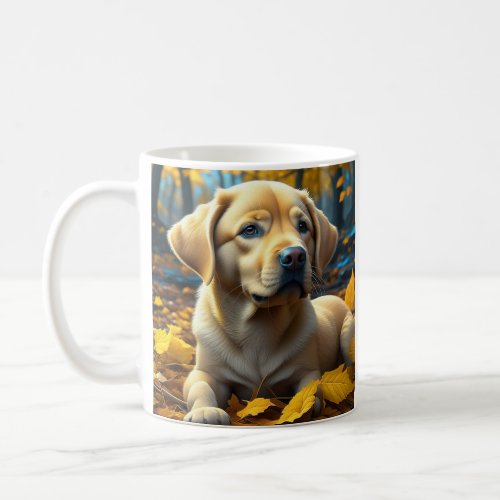Puppy Dog Playing in Fall Leaves   Coffee Mug