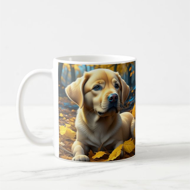 Puppy Dog Playing in Fall Leaves   Coffee Mug (Left)