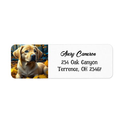 Puppy Dog Playing in Fall Leaves Personalized Label