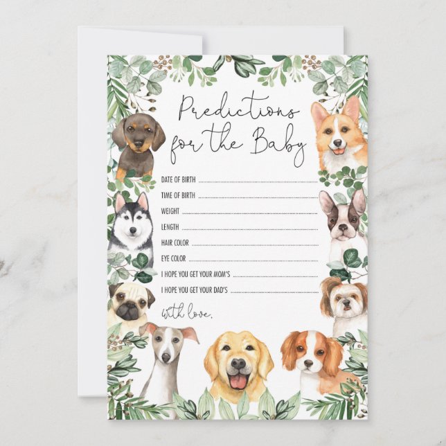 Puppy Dog Predictions for Baby Shower Game Card (Front)