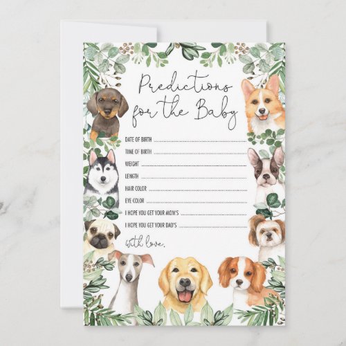 Puppy Dog Predictions for Baby Shower Game Card