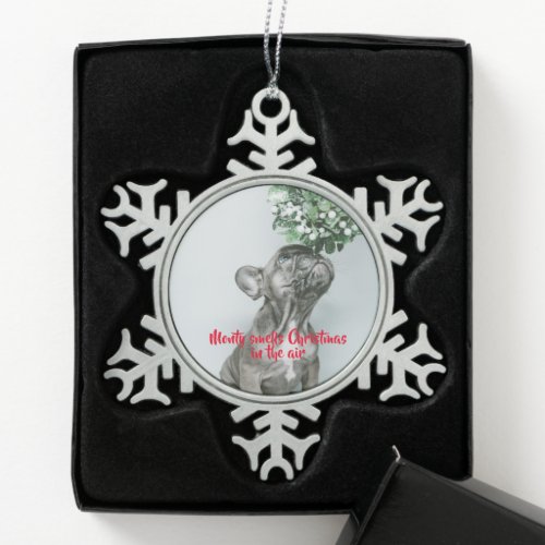 Puppy Dog Pug Photo Typography Cute Snowflake Pewter Christmas Ornament