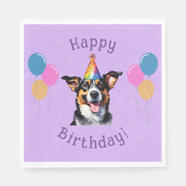Puppy Dog Purple Birthday Paw-ty Napkins (Front)