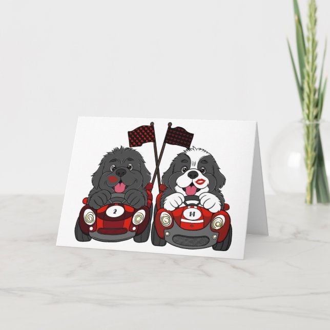 Puppy Dog Race Car You make my heart go VROOM Holiday Card (Front)