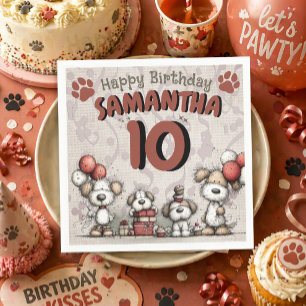 Puppy Dog Rustic Little Girl's 10th Birthday  Napkins