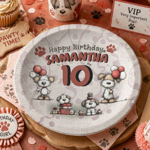 Puppy Dog Rustic Little Girl's 10th Birthday Paper Plates