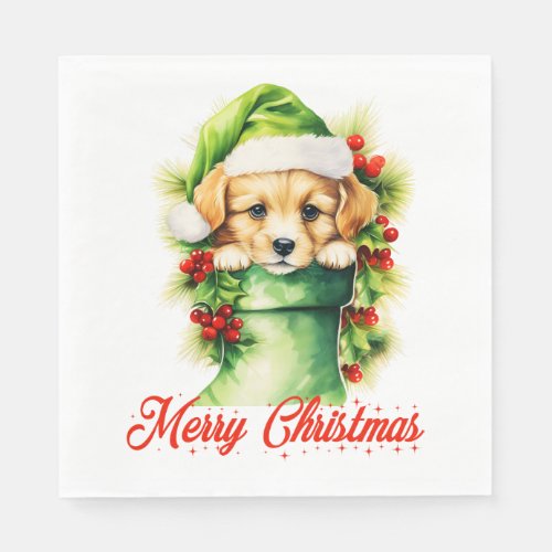 Puppy Dog Santa Hat Golden Retriever Christmas  Napkins