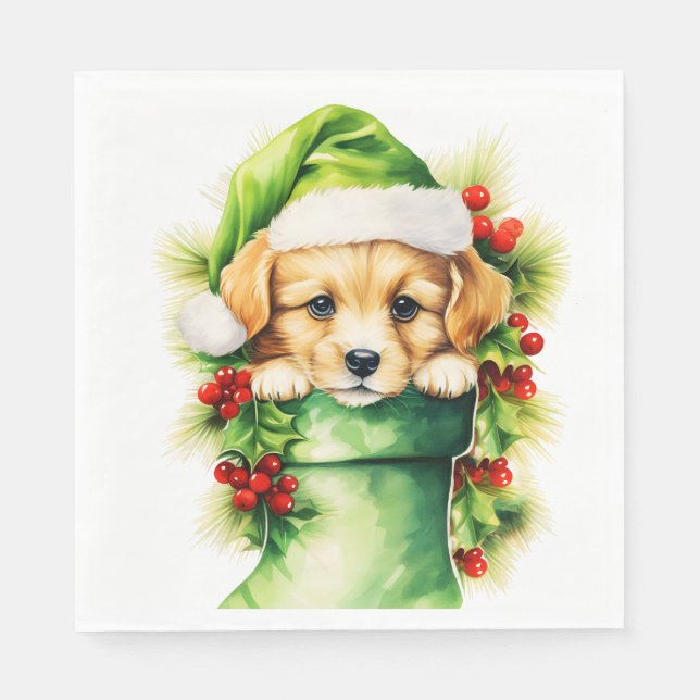 Puppy Dog Santa Hat Golden Retriever Christmas  Napkins (Front)