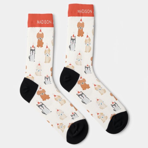 Puppy Dog Santa Pattern Cream Socks