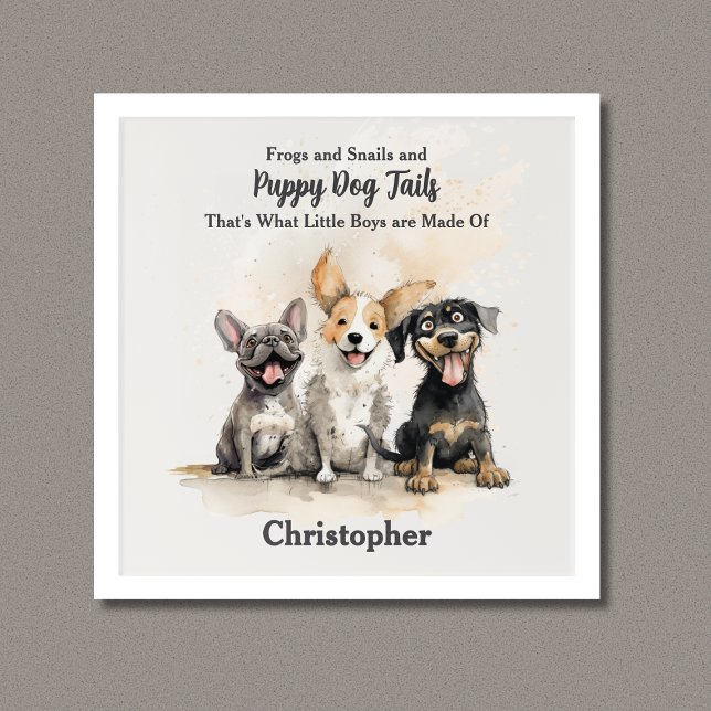 Puppy Dog Tails Baby Boy Personalized Acrylic Print (Puppy Dog Tails Personalized Acrylic Print with Watercolor Puppies, Boy's Name.)