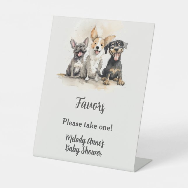 Puppy Dog Tails Boy Baby Shower Favors Pedestal Sign (Front)