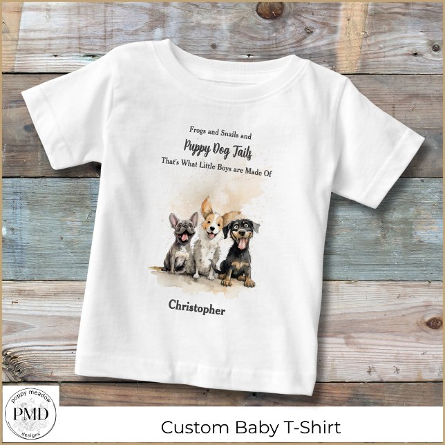 Puppy Dog Tails Rhyme Baby Boy Personalized Baby T-Shirt (Puppy Dog Tails Nursery Rhyme Baby Boy Personalized T-Shirt, Frogs, Snails, Puppy Dog Tails.)