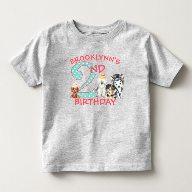 Puppy Dog Theme 2nd Birthday Toddler T-shirt (Front)