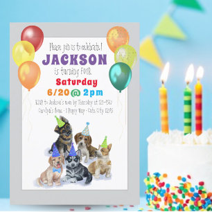 Puppy Dog Theme Colorful Birthday Party Invitation