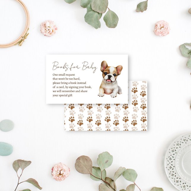 Puppy dog themed baby shower books request enclosure card (Puppy dog themed baby shower books request enclosure card cute French Bulldog puppy dog baby shower )