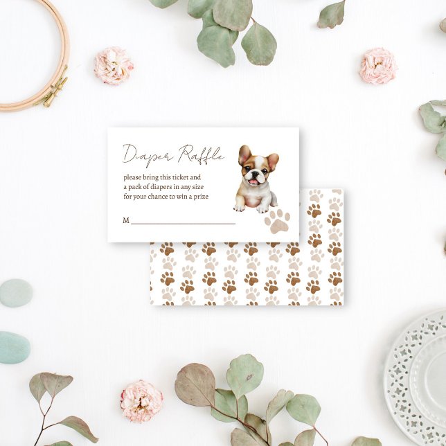 Puppy dog themed baby shower diaper raffle enclosure card (Puppy dog themed baby shower diaper raffle enclosure card cute French bulldog god lovers baby shower)