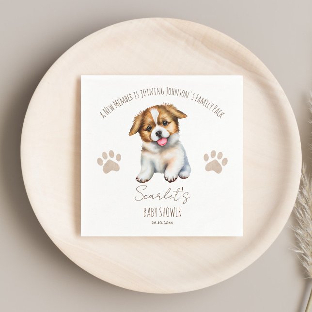 Puppy dog themed baby shower table decor napkins (Puppy dog themed baby shower personalized table decor monogrammed napkins cute puppy napkin template)