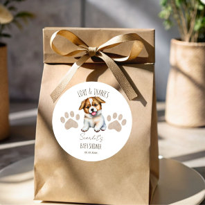 Puppy dog themed baby shower thank you favor classic round sticker