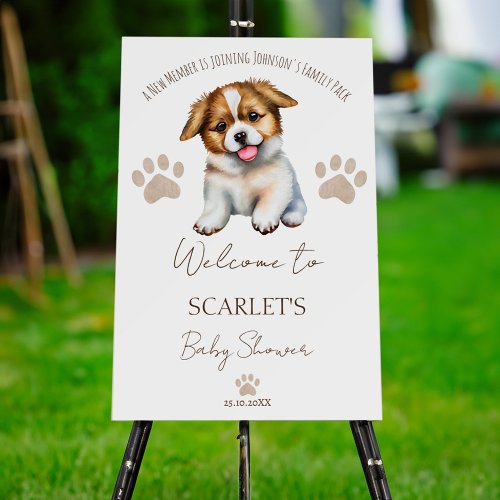 Puppy dog themed baby shower welcome sign