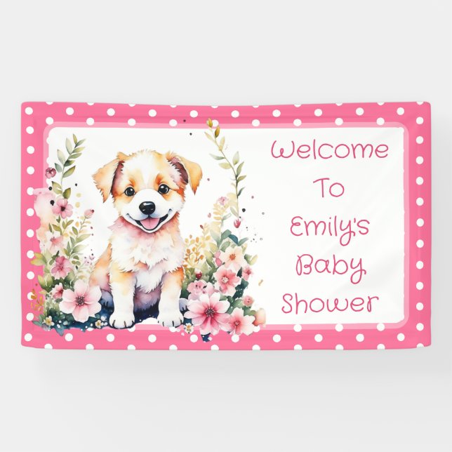 Puppy Dog Themed Personalized Baby Shower Banner (Horizontal)