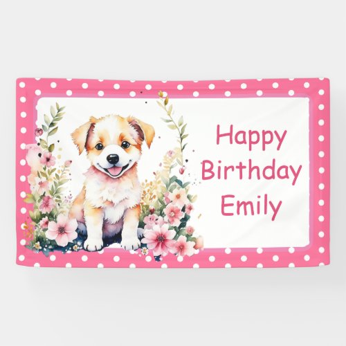 Puppy Dog Themed Personalized Birthday Banner