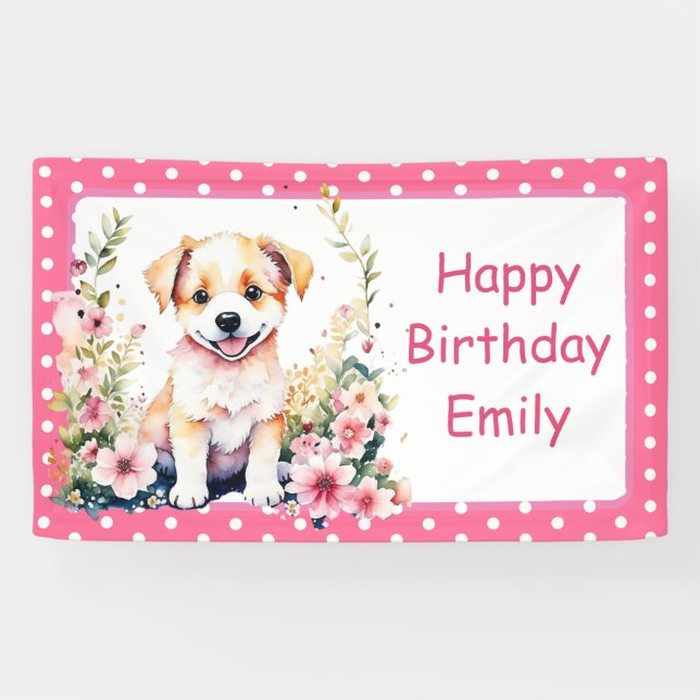 Puppy Dog Themed Personalized Birthday Banner (Horizontal)