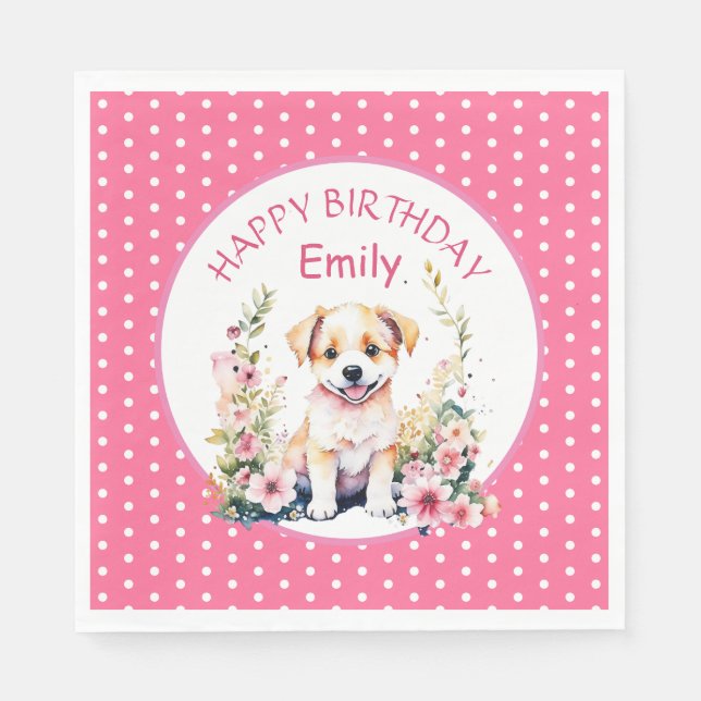 Puppy Dog Themed Personalized Birthday Napkins (Front)