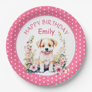 Puppy Dog Themed Personalized Birthday Paper Plates