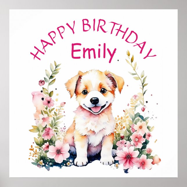 Puppy Dog Themed Personalized Birthday Poster (Front)
