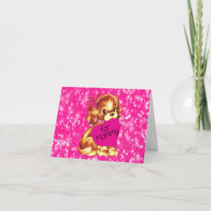 Puppy Dog Valentine for Mommy Fuschia Stars Holiday Card