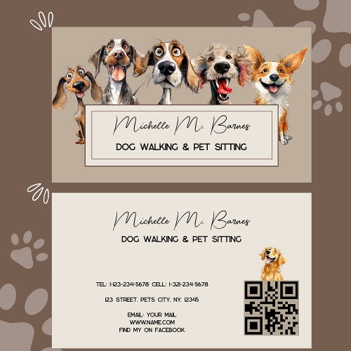 Puppy Dog Walker Sitter QR Code Modern  Business Card