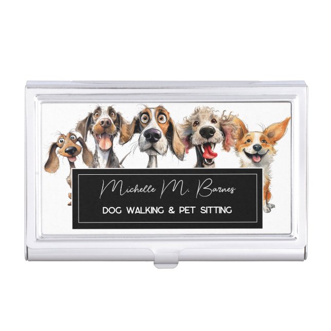 Puppy Dog Walking Pet Sitting Business Card Holder (Front)
