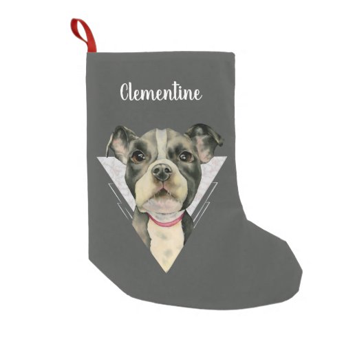 Puppy Dog Watercolor Pit Bull Terrier Portrait Small Christmas Stocking