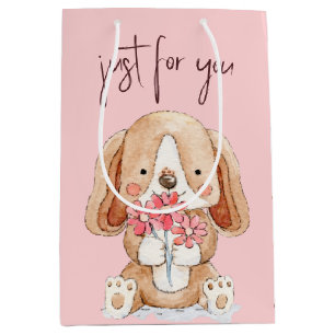 Puppy Dog with Flowers Medium Gift Bag