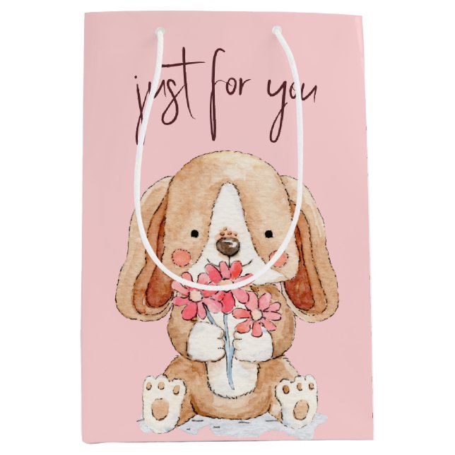 Puppy Dog with Flowers Medium Gift Bag (Front)