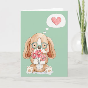Puppy Dog with Flowers Thinking of You Card