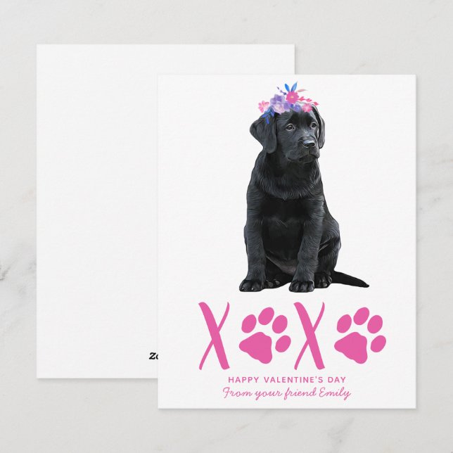 Puppy Dog XOXO Pink Kid's Valentines Day Holiday Card (Front/Back)