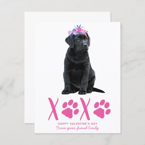 Puppy Dog XOXO Pink Kids Valentines Day Holiday Card