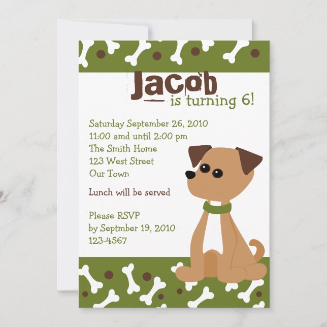 Puppy Doggie in Green Invitation (Front)