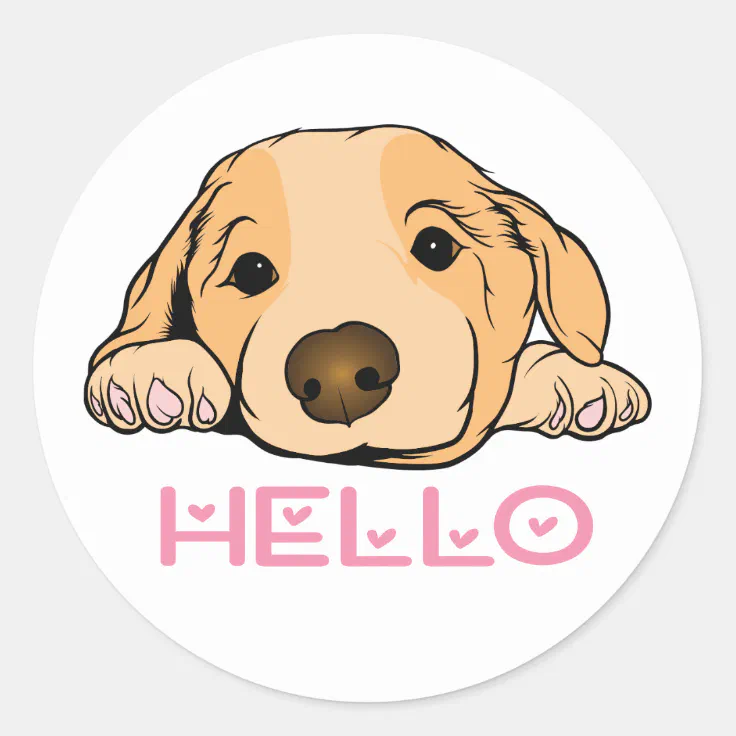 Puppy Doggy Thinking of You Hello Cartoon Dog Classic Round Sticker | Zazzle